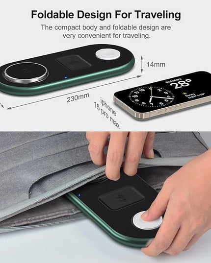 3 in 1 Charging Station for Apple Devices, Faster Mag-Safe Charger Stand, Magnetic Wireless Charger Station for iPhone 17 16 15 14 13 12 Pro Max Plus, Apple Watch iwacth & AirPods, (Alpine Green)