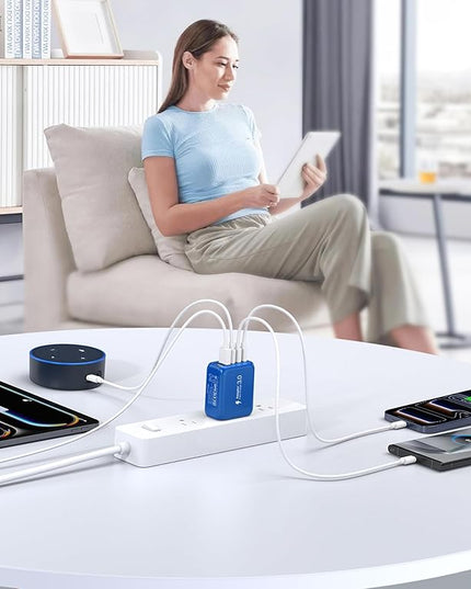 (2-Pack) 60W USB C Wall Charger Block, 5-Port C Charger Fast Charging Block PD Power Adapter +QC 3.0 Multiport Type C Box Brick Cube USB A Wall Plug for iPhone 15/16/17 Pro Max,Samsung (Dark Blue)