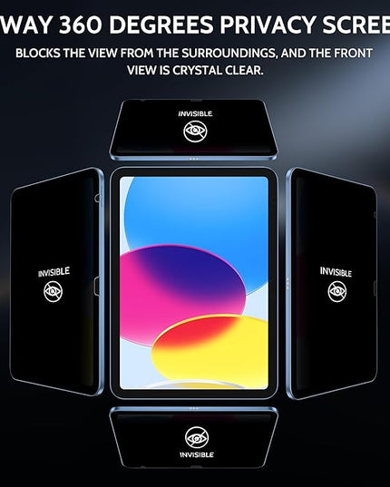 Peslv 360° Privacy Screen for iPad 10th 2022 10.9" & iPad 11th A16 2025 11", Anti Glare Blue Light Spy Filter Private Cover, High Sensitive Bubble-Free Easy Install Black Security Protector