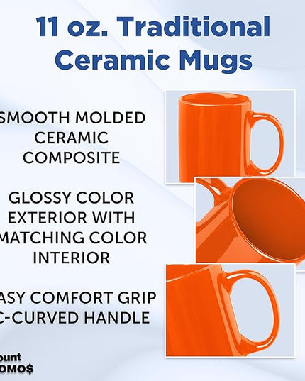 DISCOUNT PROMOS Ceramic Coffee Mugs 11 oz. Set of 10, Bulk Pack - Coffee cup set, Iced coffee cup, Gaming mug - Orange