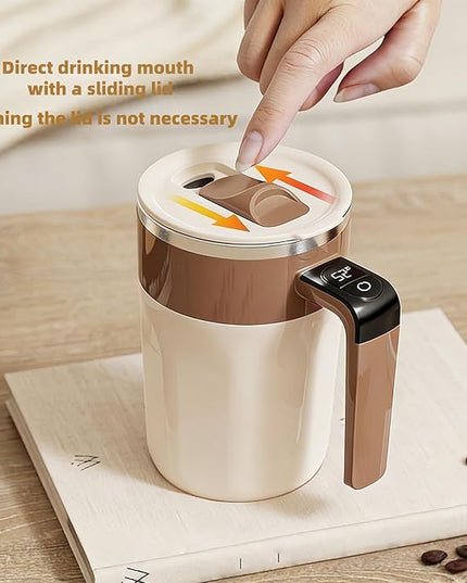Self Stirring Coffee Mug,Heated Coffee Mug Rechargeable with Temperature Display,Fun Coffee Mug Warmer,Suitable for Beverages Such Coffee,Milk,Cocoa (Black)