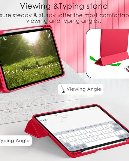 ZryXal iPad Pro 11 Inch Case (M5) 2025/ (M4) 2024 (Model: A2836/A2837/A3006), Trifold Stand Smart Cover with Pencil Holder and Soft TPU Back, Auto Wake/Sleep (Red)