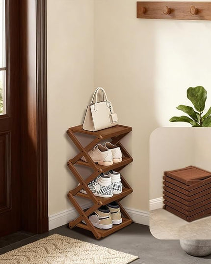 YYW Shoe Rack, Foldable Shoes Organizer Free Standing Shelf for Entryway, Closet, Hallway, Foldable X Shape Multi Tier Shoe Rack (Brown,4 Layers)