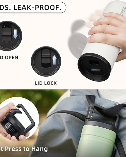 BJPKPK Insulated Water Bottle with 2 Lids,20 oz Double Wall Stainless Steel Vacuum Tumbler Travel Coffee Mug,Wide Mouth Thermal Cup,Milky