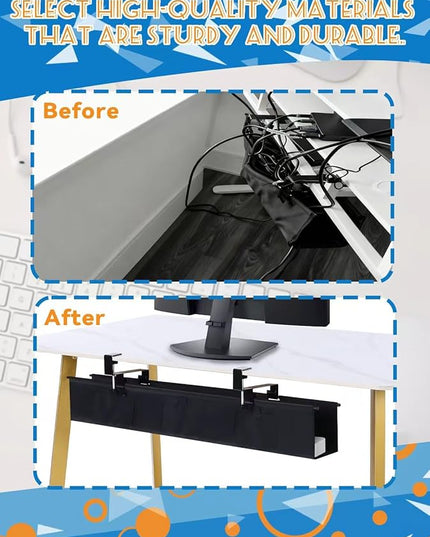 No Drill Under Desk Cable Management Tray - 36" Under Desk Cord Organizer,Clamp/Screw Mount Cable Management, Premium Fabric Cord Hider for Wire Organizer for Office, Home