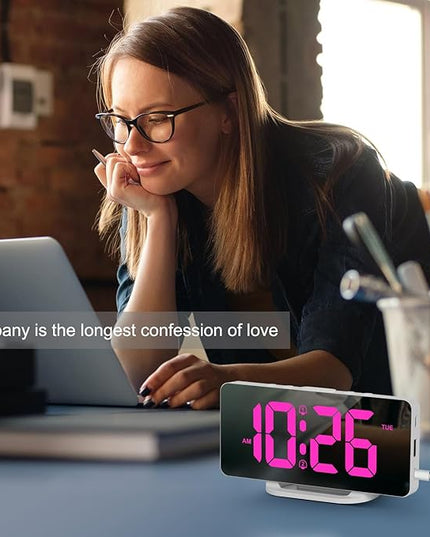 Hournor Digital Alarm Clock, LED Digital Clock for Bedrooms with 10 Color Changing Night Light, Adjustable Brightness, USB Charging Port, Bedside and Desk Clocks for Living Room Office (White)