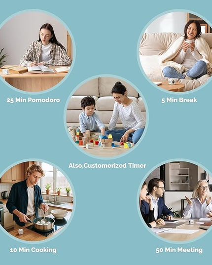KADAMS Pomodoro Cube Timer Productivity Visual Timer - 5/10/25/50 Min Rotating Countdown, Customize Countup Silent Mode- for Work Study Cook Workout Kitchen Back to School Classroom (White, 2 Pack)