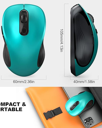 WisFox 2.4G Wireless Mouse for Laptop, Ergonomic Computer Mouse with USB Receiver and Type-C Adapter, 3 Adjustable Levels, 6 Button Cordless Wireless Mice for Windows Mac PC Notebook (Green)
