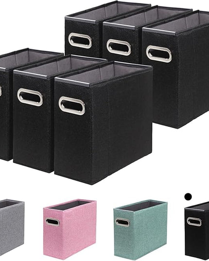 6 Packs Letter Size File Organizer, File Folders Organizer, Fabric Storage Box, Collapsible Paper Organizer with Metal Handle, Smooth PVC Rails, Only Box (Black)