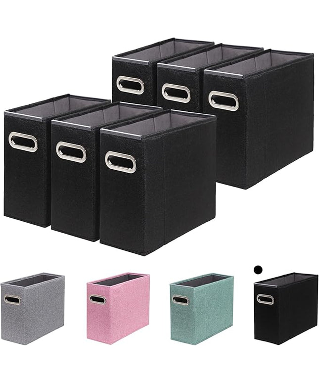 6 Packs Letter Size File Organizer, File Folders Organizer, Fabric Storage Box, Collapsible Paper Organizer with Metal Handle, Smooth PVC Rails, Only Box (Black)
