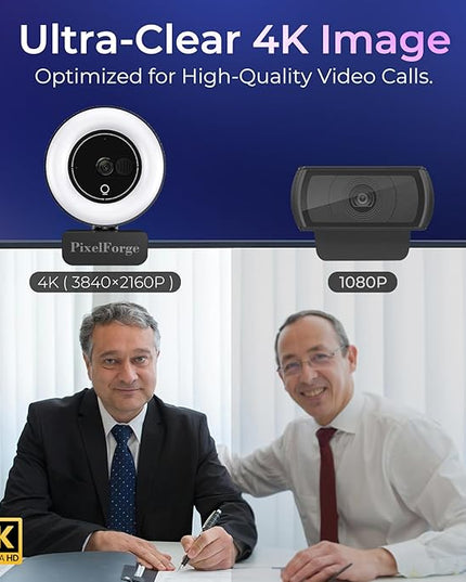 4K Webcam for PC with Microphone & Light & Privacy Cover, Web Camera for Desktop Computer/Laptop/Monitor/Mac, USB Streaming Camera for Zoom/Skype/Teams/Video Calling/Studying and Conference