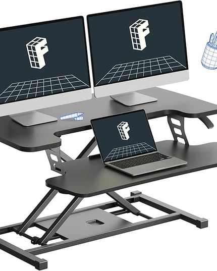 FLEXISPOT 32-inch Height Adjustable Standing Desk Converter, Quick Sit to Stand Tabletop Dual Monitor and Laptop Workstation with Wide Keyboard Tray, Black