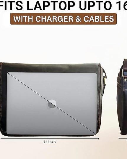Leather Messenger Bag for Men 16" Full Grain Leather Laptop Bag Vintage Crossbody Office Satchel Travel Shoulder Bag