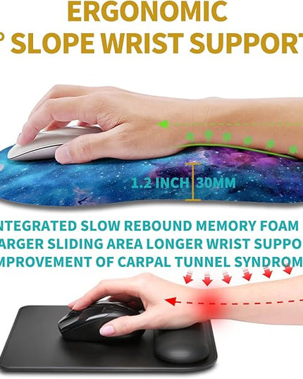 Hokafenle Ergonomic Mouse Pad Wrist Support, Wrist Rest Mousepad for Carpal Tunnel Pain Relief with Integrated Memory Foam Slope Massage Bulge (11.8x7.9 inch,Galaxy Nebula Space