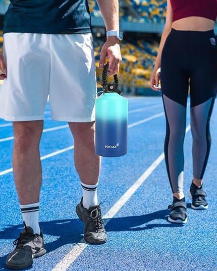 Water Bottle Insulated 32oz 40oz 64oz 128oz Straw Lid Spout Lid & 3 Lids, Leak Proof, Vacuum Insulated,Stainless Steel Water Bottle Wide Mouth for Sports, Gym or Office