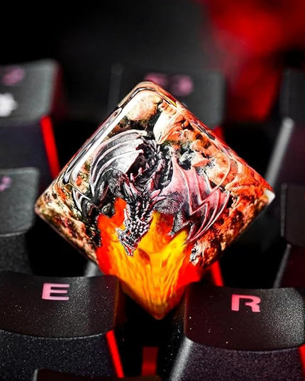 Fantasy Black Dragon in Volcano Artisan Keycap R1 SA Profile Custom Cool Dragon Keycaps 1U ESC Handmade Gaming Resin Key Cap Cherry MX Switch Compatible Mechanical Keyboard Dragon Lover Gift