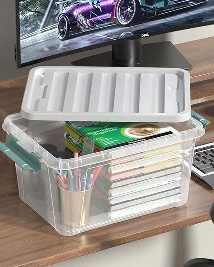 20 Quart Clear Storage Box, Plastic Latching Bins with Lids, 4 Pack