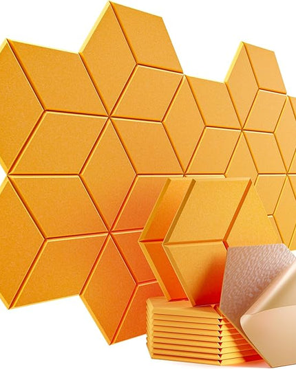 12 Pack Self-Adhesive Acoustic Panels 12" X 10" X 0.4" - Sound Proof Foam Panels with High Density, Y-Lined Design, Flame Resistant, Absorb Noise and Eliminate Echoes(Orange Yellow)