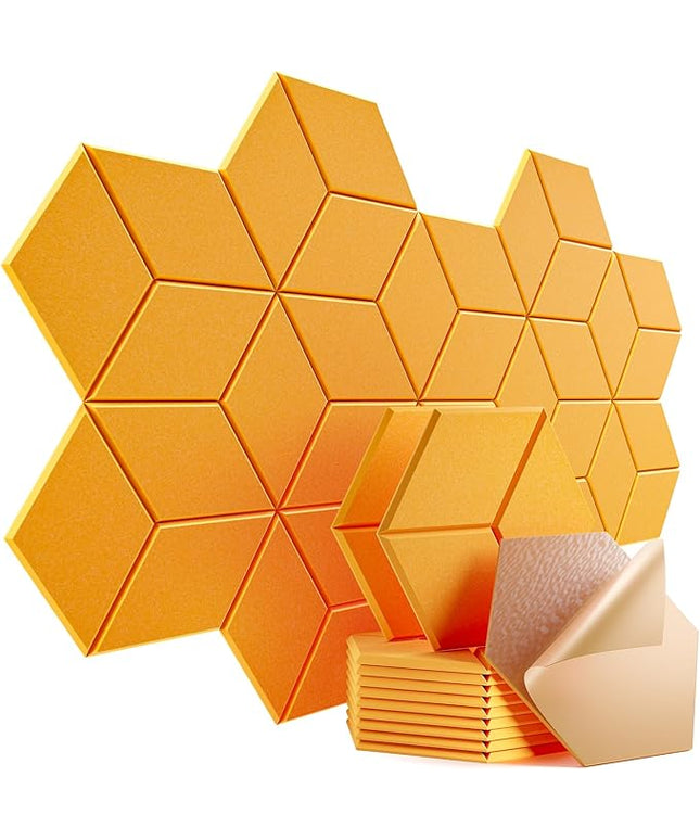 12 Pack Self-Adhesive Acoustic Panels 12" X 10" X 0.4" - Sound Proof Foam Panels with High Density, Y-Lined Design, Flame Resistant, Absorb Noise and Eliminate Echoes(Orange Yellow)