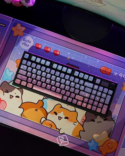 Bichi Mao Gradient Color Custom Keycaps,120 Keys ASA PC PBT Keycap Set, Dye Sub Shine Through 4-Sided Crystal Key Caps, Universal Compatiability Keycaps for MX Switches Mechanical Keyboard