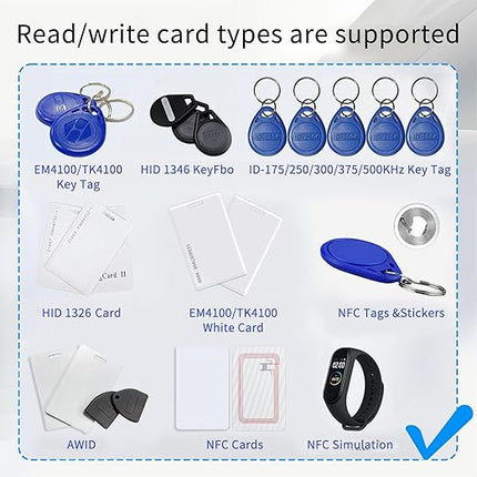 X7 RFID Reader Writer (RFID Copier Multi-Frequency Smart Card Reader ID IC Elevator Card RFID Writer for Access Control System with 125khz T5577 Key Fobs/Cards and 13.56mhz IC Key Tags)