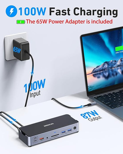 8K USB C Laptop Docking Station Dual Monitor,MOKiN Docking Station 3 Monitors with 2*DisplayPort,HDMI,15 in 1 USB C Dock 100W PD,6*USB Ports,Ethernet,SD&TF,for Dell/HP/MacBook (Include Power Adapter)