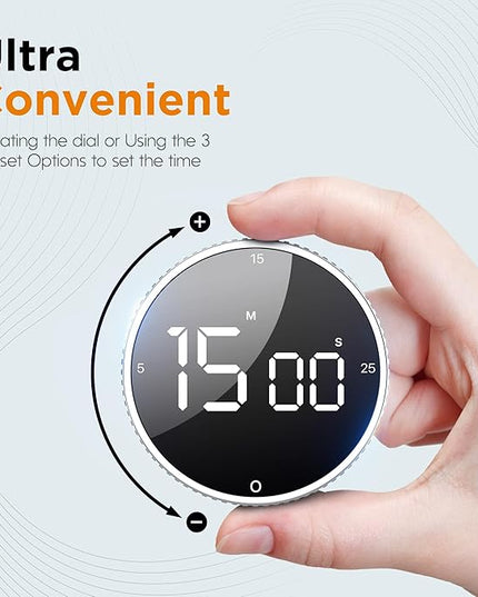 Upgrade Digital Kitchen Timer - Magnetic Countdown Countup Visual Pomodoro Timer with Large LED Display, 3-Preset Times (5, 15, 25), 3 Volume Levels, Ideal for Cooking, Baking and Fitness (2, Silver)