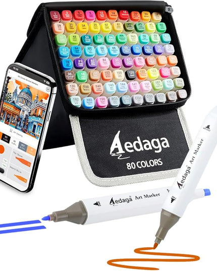 YHC 80 Colors Alcohol Markers for Artists, Free APP for Coloring, Dual Tips Alcohol-Based Markers for Drawing,Painting and Sketching, Great Gift Idea for Adults