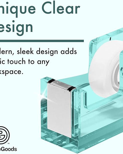OfficeGoods Acrylic Tape Dispenser – Modern Desk Organizer for Office Supplies – Heavy Duty Refillable Tape Holder for Home and School Crafting – Stylish Desktop Accessory for Gift Wrapping, Green