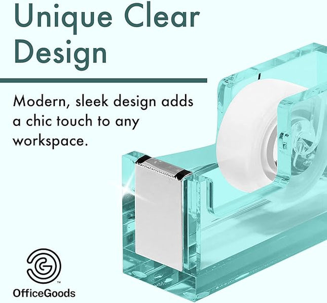 OfficeGoods Acrylic Tape Dispenser – Modern Desk Organizer for Office Supplies – Heavy Duty Refillable Tape Holder for Home and School Crafting – Stylish Desktop Accessory for Gift Wrapping, Green