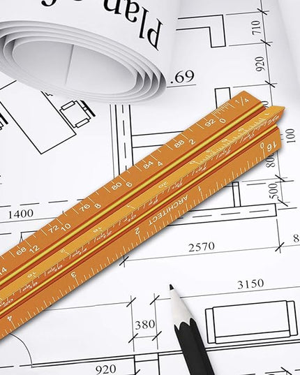 12" Architectural Scale Ruler Aluminum Architect Scale Triangular Scale Ruler for Architects, Draftsman, Students and Engineers, Golden