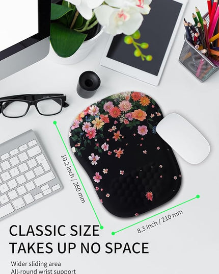 Hokafenle Ergonomic Wrist-Hugging Mouse Pad Wrist Support, U-Shaped Holding Wrist Rest Mousepad for Carpal Tunnel Pain Relief with Cushioned Memory Foam Slope Massage Bulge (10.2x8.3 in,Fall Flower)