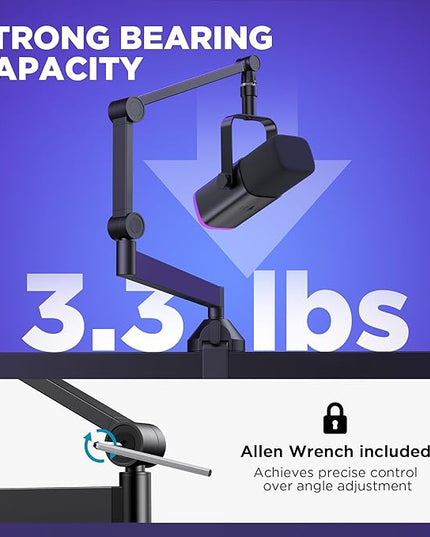 InnoGear Low Profile Mic Arm, 360° Rotatable Microphone Arm Stand Foldable Desk Mic Boom Arm with 3/8" to 5/8" Adapter for Fifine AM8 K669B Blue Yeti HyperX QuadCast SoloCast AT2020 and Other Mics