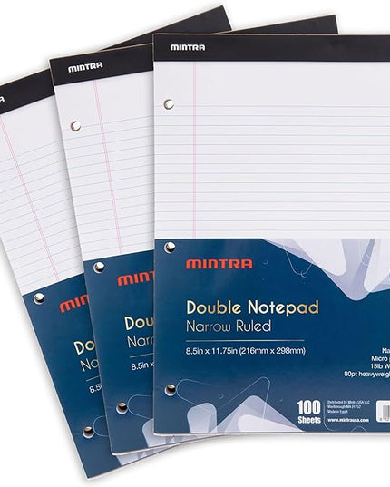 Mintra Office Legal Pads (Double Pad 3pk (White), 8.5in x 11in (Narrow Ruled))