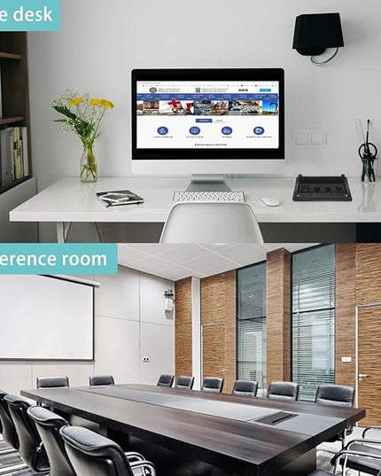 Conference Table Power Hub; Outlet Multimedia Connectivity Box with 3 AC outlets; USB-A+USB-C 18W 8FT 16AWG UL Listed Flat Plug Used for Office Conference Tables-High end Aluminum Alloy