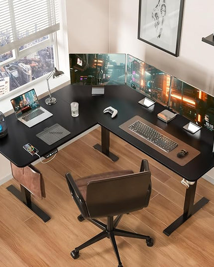 63 x 55 inch L Shaped Standing Desk, Corner Computer Desk, Electric Adjustable Height Stand Up Table, L Sit Stand Desk for Home Office Gaming, Classic Black