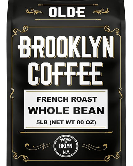 BROOKLYN COFFEE Whole Bean, French Dark Roast (5lb) Silky Smooth, Bold, Balanced - Fresh Bulk Coffee Beans Roasted Weekly in NYC