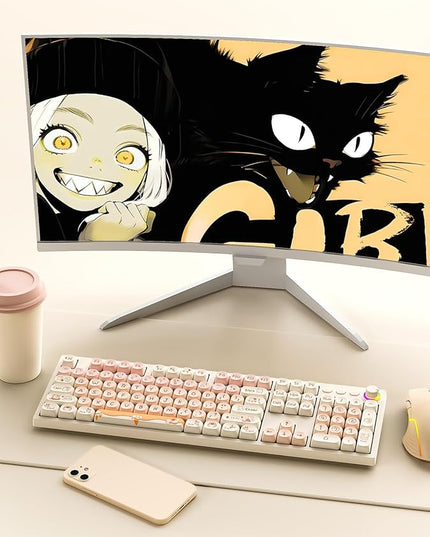 MOA Profile Keycaps - Cute Kitten Theme, PBT Key caps Dye-Sublimation, Custom 141 Keys Set for Cherry Gateron MX Switches Mechanical Keyboard