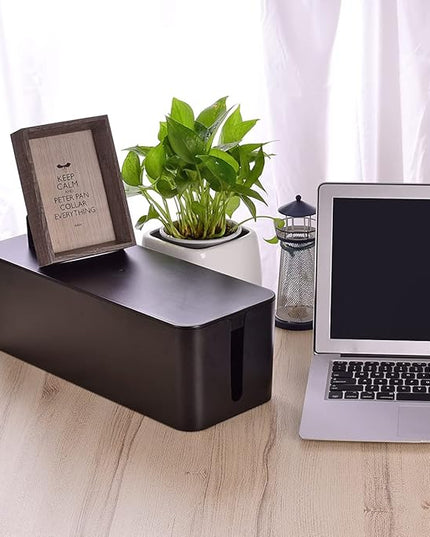 Cable Management Box, Large Cord Organizer Box to Hide Power Strip & Under Desk,TV Computer Wires Cable Organizer Hider Box with Cable Clips&Reusable Cable Ties for Home/Office(Black)