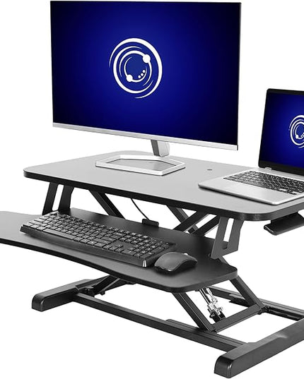 VIVO 28 inch Desk Converter, K Series, Height Adjustable Sit to Stand Riser, Dual Monitor and Laptop Workstation with Keyboard Tray, Black, DESK-V028KB