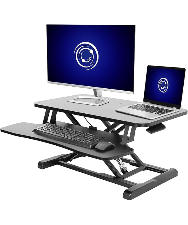 VIVO 28 inch Desk Converter, K Series, Height Adjustable Sit to Stand Riser, Dual Monitor and Laptop Workstation with Keyboard Tray, Black, DESK-V028KB