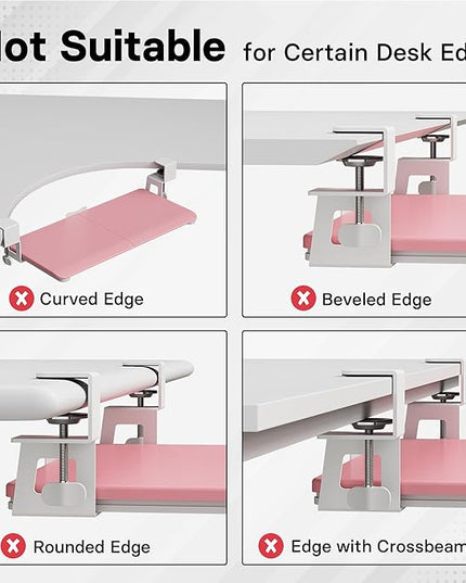 BONTEC KMT01 Under Desk Keyboard Tray, Pull-Out Keyboard & Mouse Platform with C-Clamp, 25.6 x 11.8 in Space-Saving Ergonomic Slide-Out Drawer, Pink