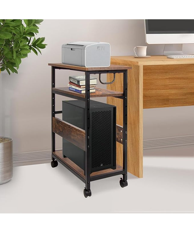 TooCust Computer Tower Stand, Computer & Machine Carts, Computers Towers Floor Stand, PC Towers Shelf, 3-Tier PC Tower Floor Stand with Side Shelf, Mobile Rolling CPU Holder Cart for Home Office