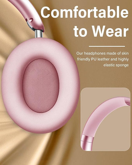 Wentronic Y05 Bluetooth Headphones Wireless Over Ear Noise Cancelling with Microphone 48 Hours Playtime, High Sound Quality Foldable Soft Earpads Headphones for Travel-Pink