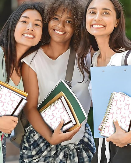 Cute Spiral Journal Notebook,A5 Hardcover Lined Journals for Women Girl 6 x 8.3 in,120 Pages Thick Paper,Cute College Ruled Writing Notebook for Gifts Office Work School (Pink Bow tie)