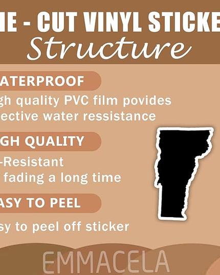(3PCS) Vermont State Map Stickers, US State Stickers - Waterproof Vinyl Decals for Tumblers, Water Bottles, Laptops, Books, Scrapbooks, Great for Vermont Lovers 3 x 1.8 Inch