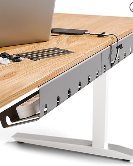 PAMO Cable Management Under Desk for Easy mounting Under-Table I Set of 2 - with 10X Cable Ties I Desk Organizer for Office/Home Office Table Thoughtful Cable Tray Holder