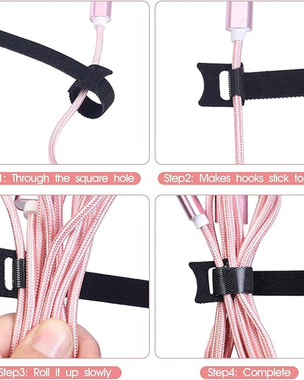 200PCS Reusable Cable Ties Wire Ties Cord Organizer Cable Organizer Adjustable Cable Management Black 4+6+8+10 inch