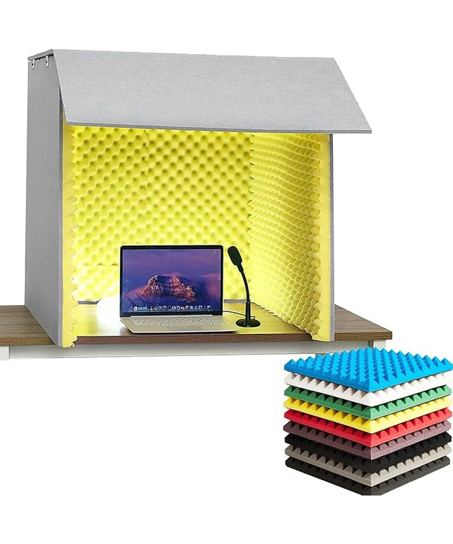Sound Proofing Panels Portable Sound Proof Foam Panels Soundproof Booth 80 * 80 * 80CM Desktop Soundproof Cover Vocal Recording Booth for Recording Studio, Home, Offices,Yellow
