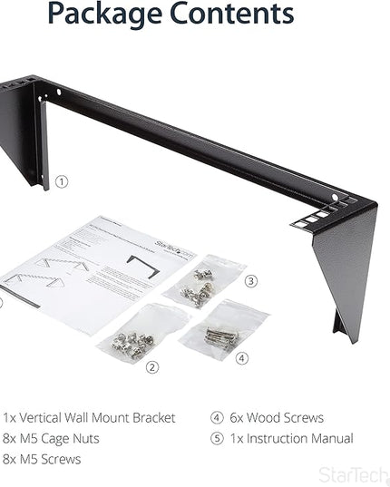 StarTech.com 2U Vertical Wall Mount Patch Panel Bracket - Steel Rack Mount Bracket w/Hardware for 19" Network, Server and Data Equipment , TAA (RK219WALLV)